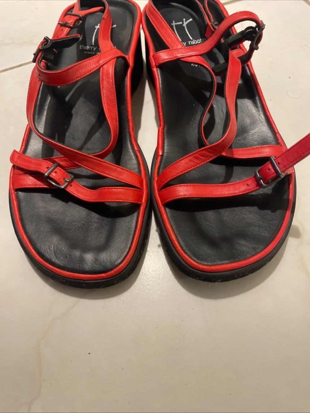 Thierry Rabotin size 40.5 Red Wave Strappy Leather Buckle closure Sandals - Picture 3 of 15